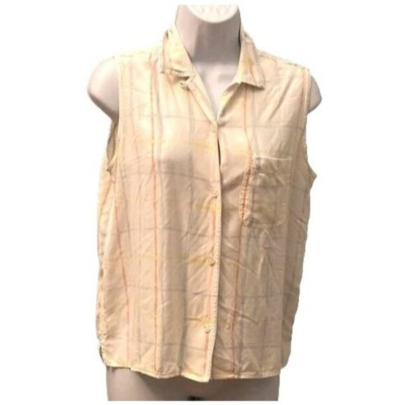Liz Claiborne Tops - Liz Claiborne Sleeveless Button Down Top White Multi Colored Lines Medium